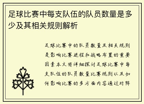 足球比赛中每支队伍的队员数量是多少及其相关规则解析