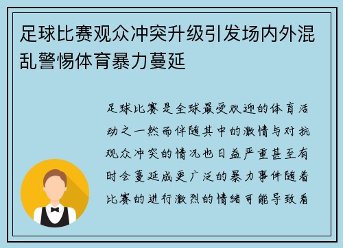 足球比赛观众冲突升级引发场内外混乱警惕体育暴力蔓延