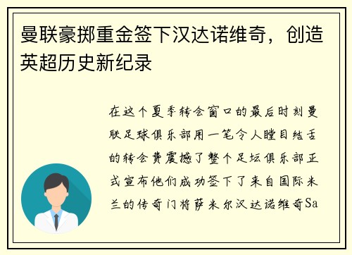 曼联豪掷重金签下汉达诺维奇，创造英超历史新纪录