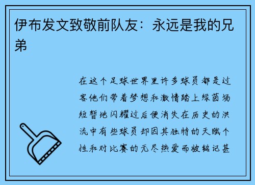 伊布发文致敬前队友：永远是我的兄弟