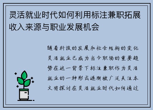 灵活就业时代如何利用标注兼职拓展收入来源与职业发展机会